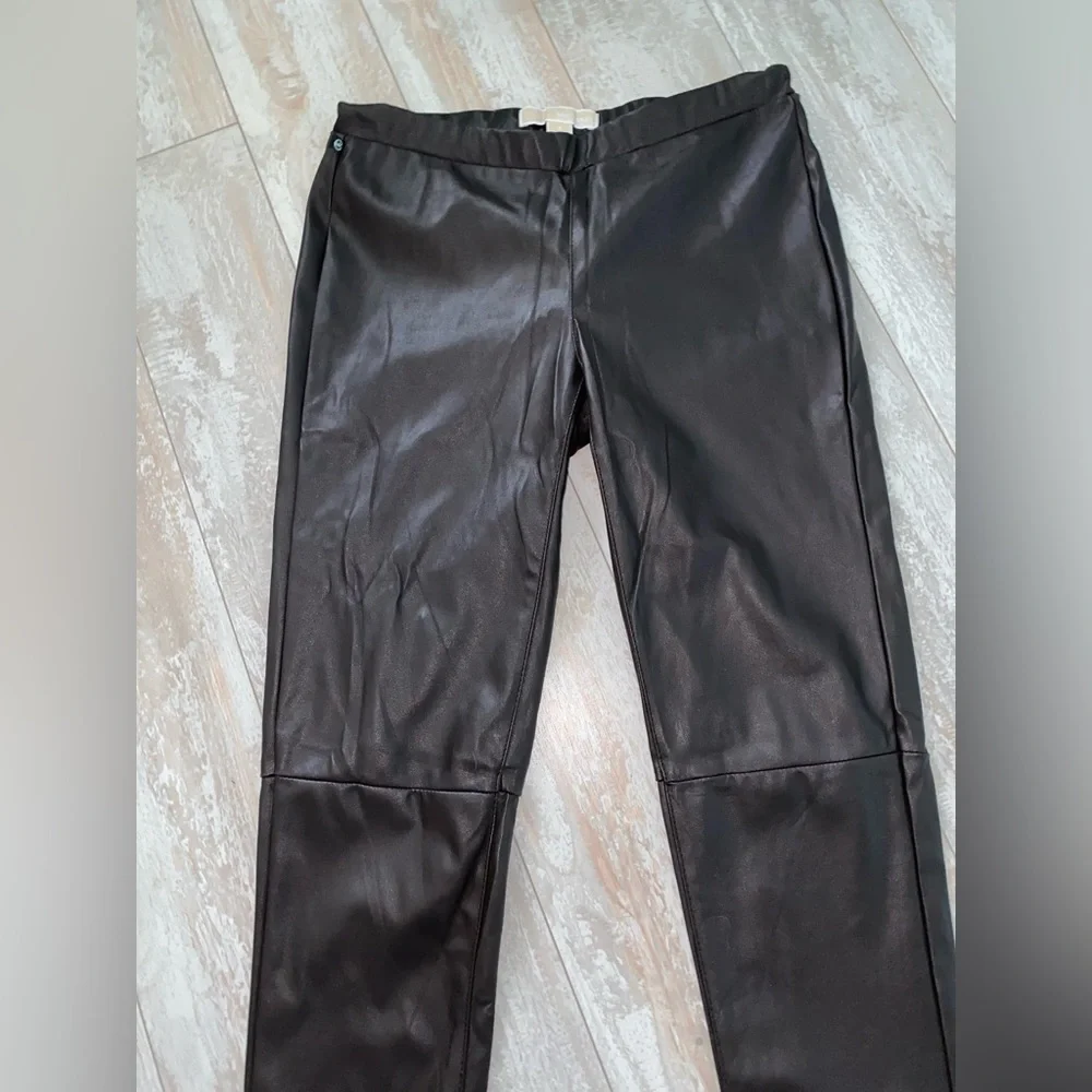 Michael Kors Faux Leather Chocolate Brown Leggings Size 4 Very GUC